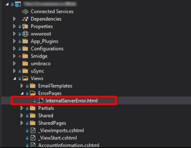 Screenshot shows Views and Error Page folder