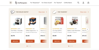 Screenshot of the Kaffekapslen product page.