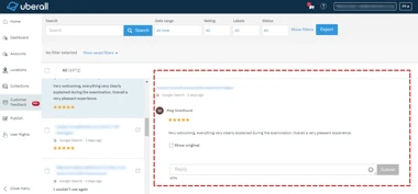 Customer Feedback Uberall Screenshot