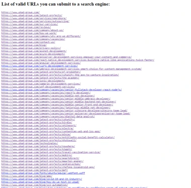 List of valid URLs you can submit to a search engine.