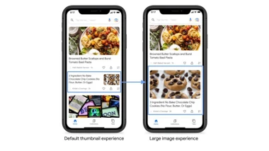 Illustration shows default thumbnail experience and large image experience