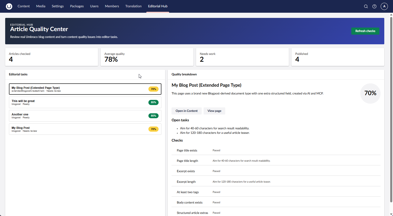 Prototype of a custom backoffice view in Umbraco 17.